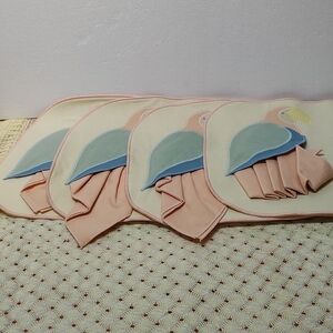 Vintage linen pastel fabric parrot placemats w/ napkin pocket set of 4 "RARE"